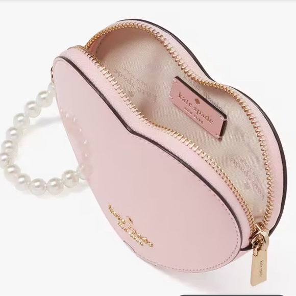 NWT-Kate Spade-Love Shack 3D Heart🩷Zip Wristlet-Patent Leather-Faux Pearl Handle - Picture 11 of 12